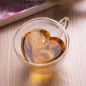 1Pcs Creative Heart-shaped Glass Cup Double Layer Insulation High Temperature Resistant Drinking Tea Cup High Borosilicate Cup 2