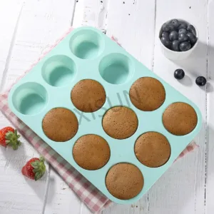 12 Cups Nonstick Bakeware Baking Cake Pan Round Cupcake Muffin Mold Silicone Muffin Trays 1