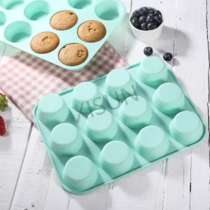 12 Cups Nonstick Bakeware Baking Cake Pan Round Cupcake Muffin Mold Silicone Muffin Trays 2