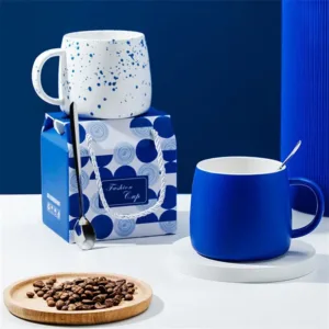 500ml Ceramic Mug Gift Package Blue Coffee Cup Creative design Splash ink Breakfast Oatmeal Cup Festival Gift Porcelain Mug 2