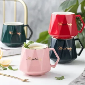 400ml Creative Diamond shape Ceramics Mugs Personalized Geometric Coffee cup Couple mug Milk Water Cup For Office Business Home 2