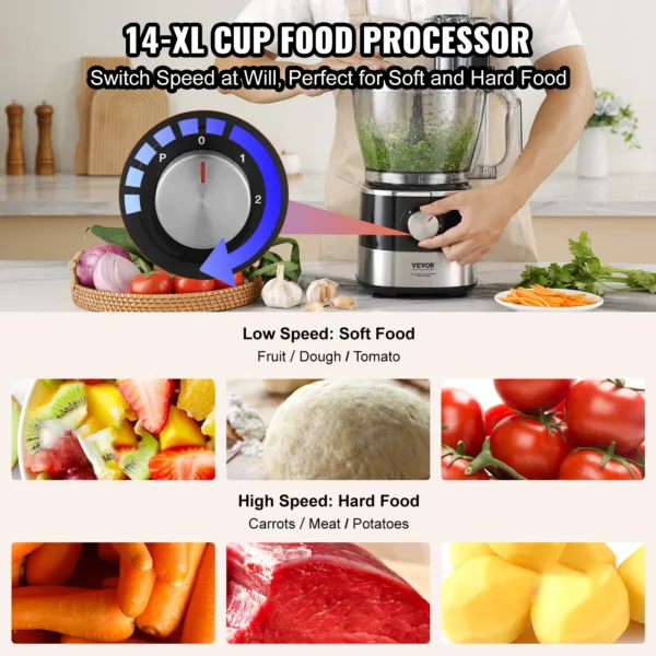 VEVOR Food Processor,600W Stainless Steel Blade Professional Electric Food Chopper, Easy Assembly & Clean,for Chopping, Mixing 2