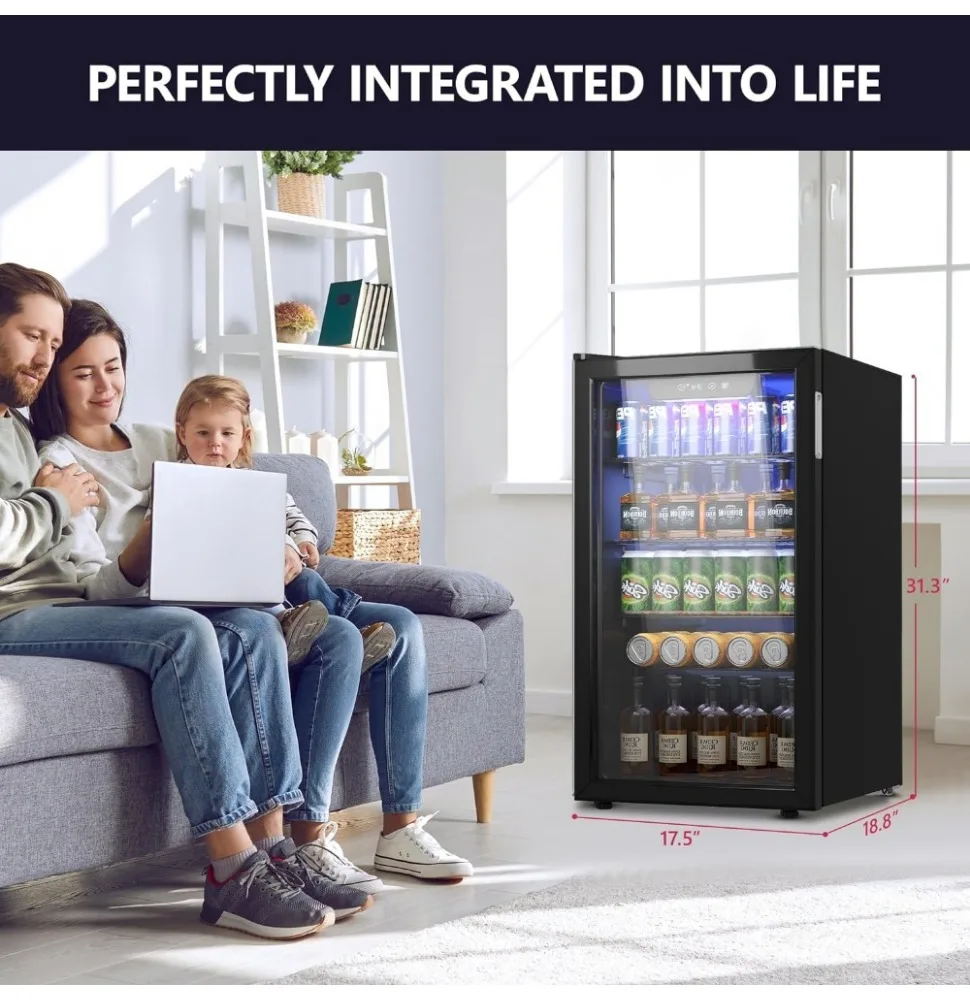 Beverage Refrigerator Cooler - 126 Can Mini Fridge with Glass Door for Soda Beer or Wine, with Adjustable Removable Shelves