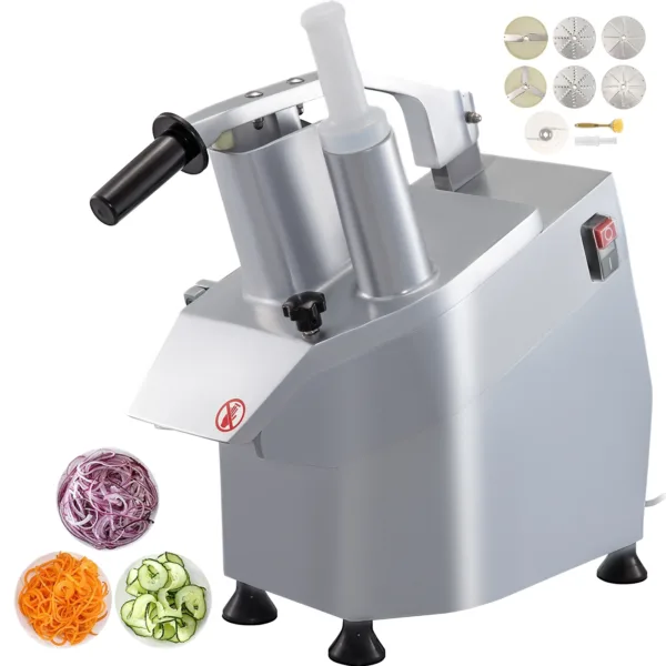 VEVOR Commercial Food Processor 2 Feeding Holes, 550W Electric Stainless Steel Vegetable Slicer 1600 RPM, W/ Detachable 6-blades 1