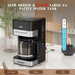 Programmable Drip Coffee Maker 4-12 Cup with Glass Carafe, 4-Hour Auto Shut Off & Keep Warm, Anti-Drip System, Strong Brew 6