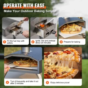 VEVOR Outdoor Pizza Oven 12in Pellet & Charcoal Fired Maker, Portable Outside Stainless Steel Grill for Backyard Party Camping 6