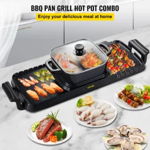 VEVOR 2in1 Electric BBQ Pan Grill Hot Pot 2400W Multifunction Home Portable Smokeless Nonstick Detachable Hot Pot Barbecue Plate 2