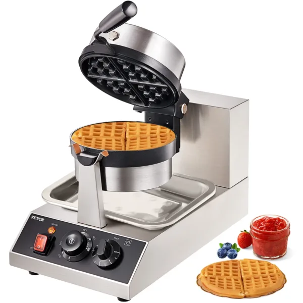 VEVOR Electric Waffle Maker Round Waffle Iron Non-Stick Waffle Baker Machine Teflon-Coated Baking Pans Stainless Steel for Home 1