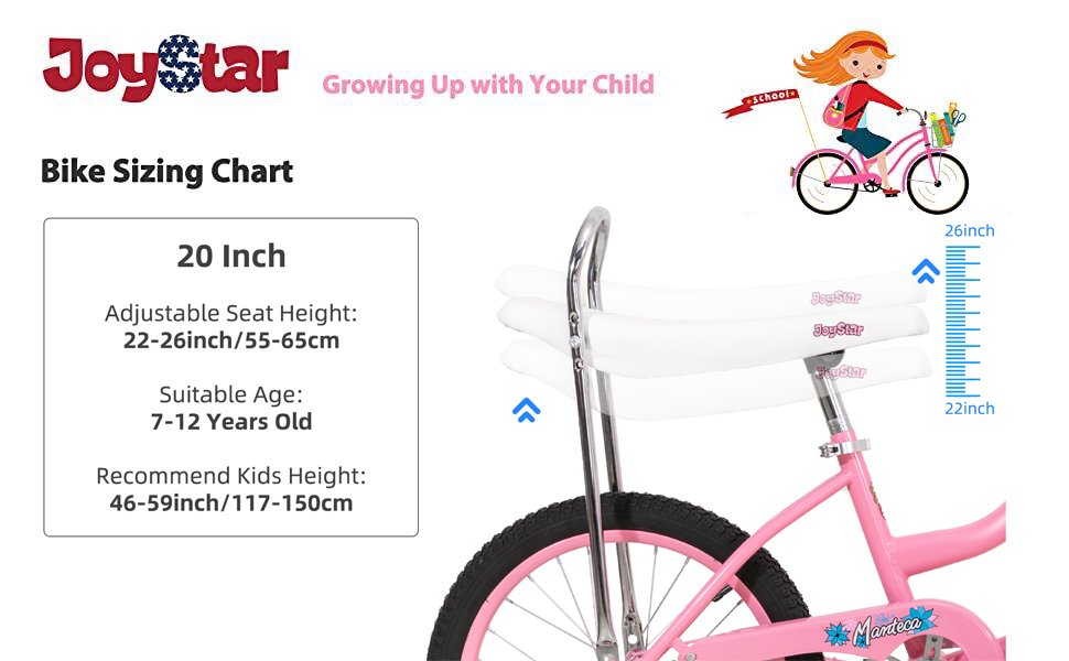 US warehouse 20 Inch Bike with Training Wheels, Banana Seat for Girls Ages 6-15 Years, Front Handbrake, Coaster Brakes