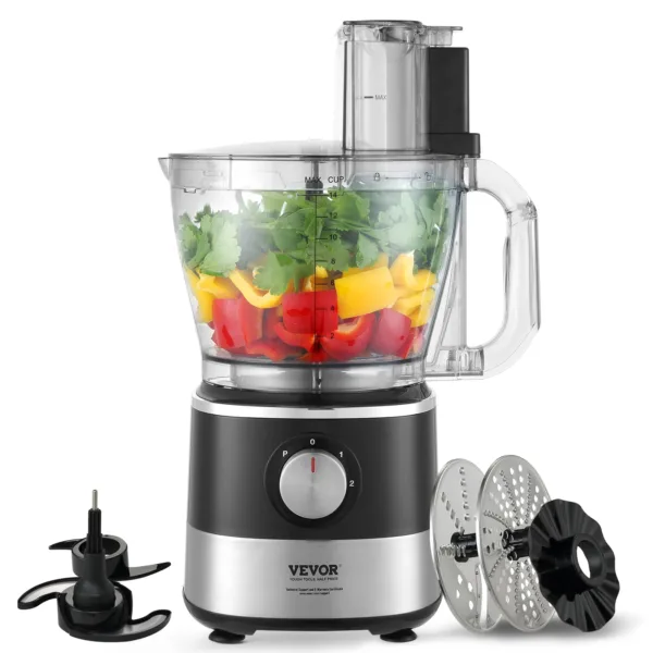 VEVOR Food Processor,600W Stainless Steel Blade Professional Electric Food Chopper, Easy Assembly & Clean,for Chopping, Mixing 1