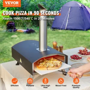 VEVOR Outdoor Pizza Oven 12in Pellet & Charcoal Fired Maker, Portable Outside Stainless Steel Grill for Backyard Party Camping 2