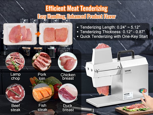 VEVOR Commercial Meat Tenderizer, Heavy Duty Stainless Steel Kitchen Tool,450W Electric Meat Tenderizer Machine for Beef,Chicken