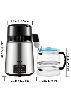 VEVOR 4L Water Distiller Purifier Filter Dispenser Drinking Bottle Softener Dual Temp Display Overheat Protection Home Appliance