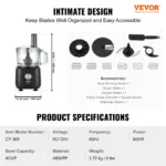 VEVOR Food Processor,600W Stainless Steel Blade Professional Electric Food Chopper, Easy Assembly & Clean,for Chopping, Mixing 8