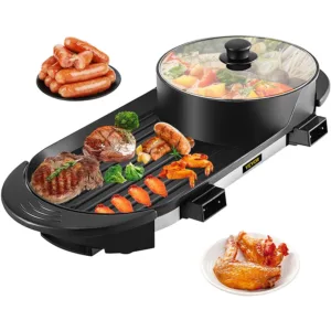 VEVOR 2 in 1 Electric BBQ Pan Grill Hot Pot Portable Smokeless Durable Material Fast Even Heated for Shellfish Vegetables Home 1