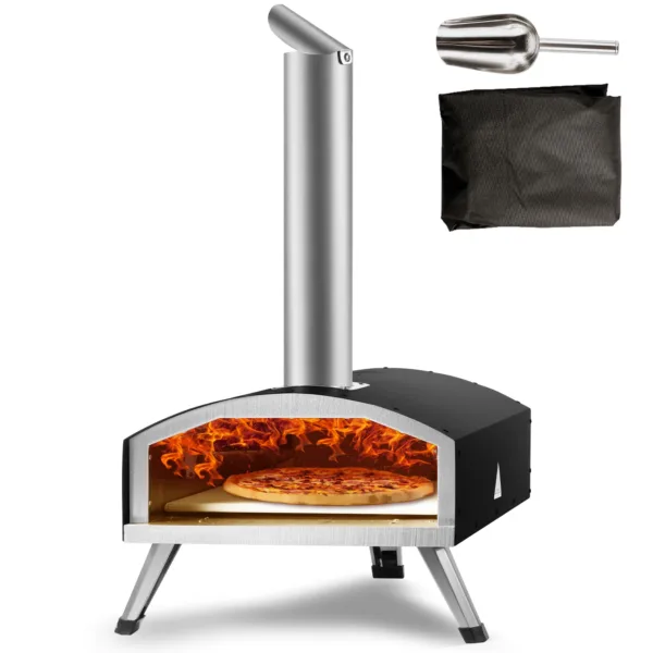 VEVOR Outdoor Pizza Oven 12in Pellet & Charcoal Fired Maker, Portable Outside Stainless Steel Grill for Backyard Party Camping 1