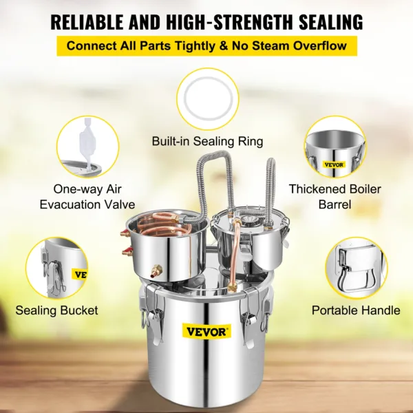 VEVOR 50L Alcohol Brewing Distiller DIY Moonshine Apparatu Stainless Steel Still Whisky Beer Brandy Copper Tube Home Brewing Kit 6