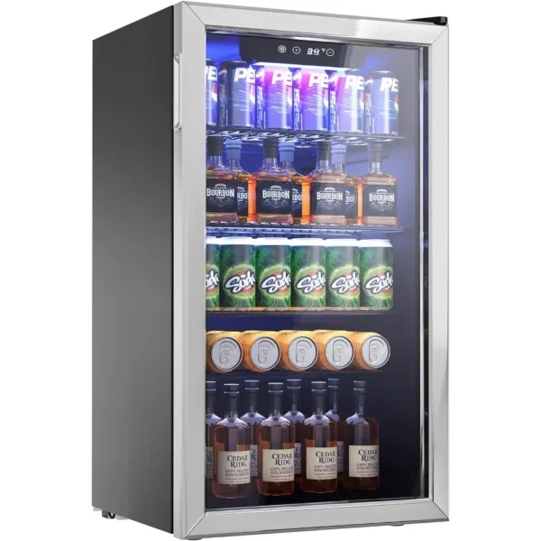 Beverage Refrigerator Cooler - 126 Can Mini Fridge with Glass Door for Soda Beer or Wine, with Adjustable Removable Shelves 1