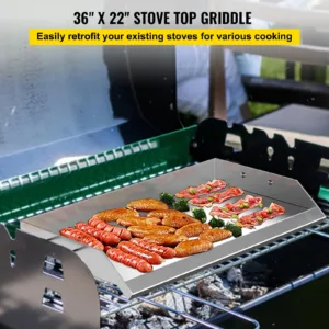 VEVOR Stainless Steel Griddle,36x22In Universal Flat Top Rectangular Plate,BBQ Charcoal/Gas Non-Stick Grill w/ 2 Handles Camping 2