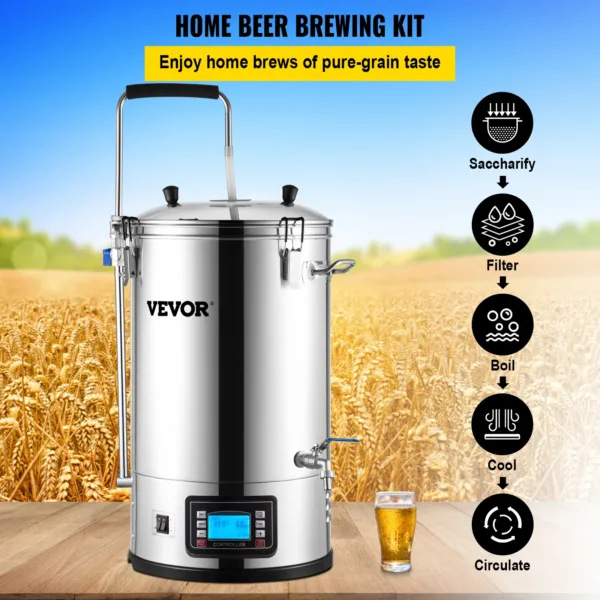 VEVOR 35L 110/220V 304 Stainless Steel All-in-One Home Beer Brewer Electric Brewing System with Pump Brewing Beer Equipment Kit 2