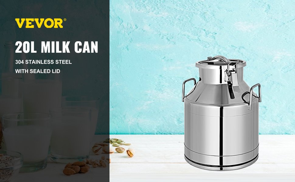 VEVOR 304 Stainless Steel Milk Can 20/50L Milk Bucket Wine Pail Bucket Tote Jug with Sealed Lid for Milk and Wine Liquid Storage