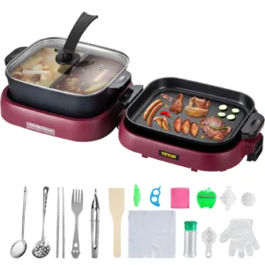 VEVOR 2 in 1 Electric Hot Pot BBQ Grill 2000W Multifunction Portable Home Foldable Non-Stick Split Pot Smokeless Barbecue Pan 1