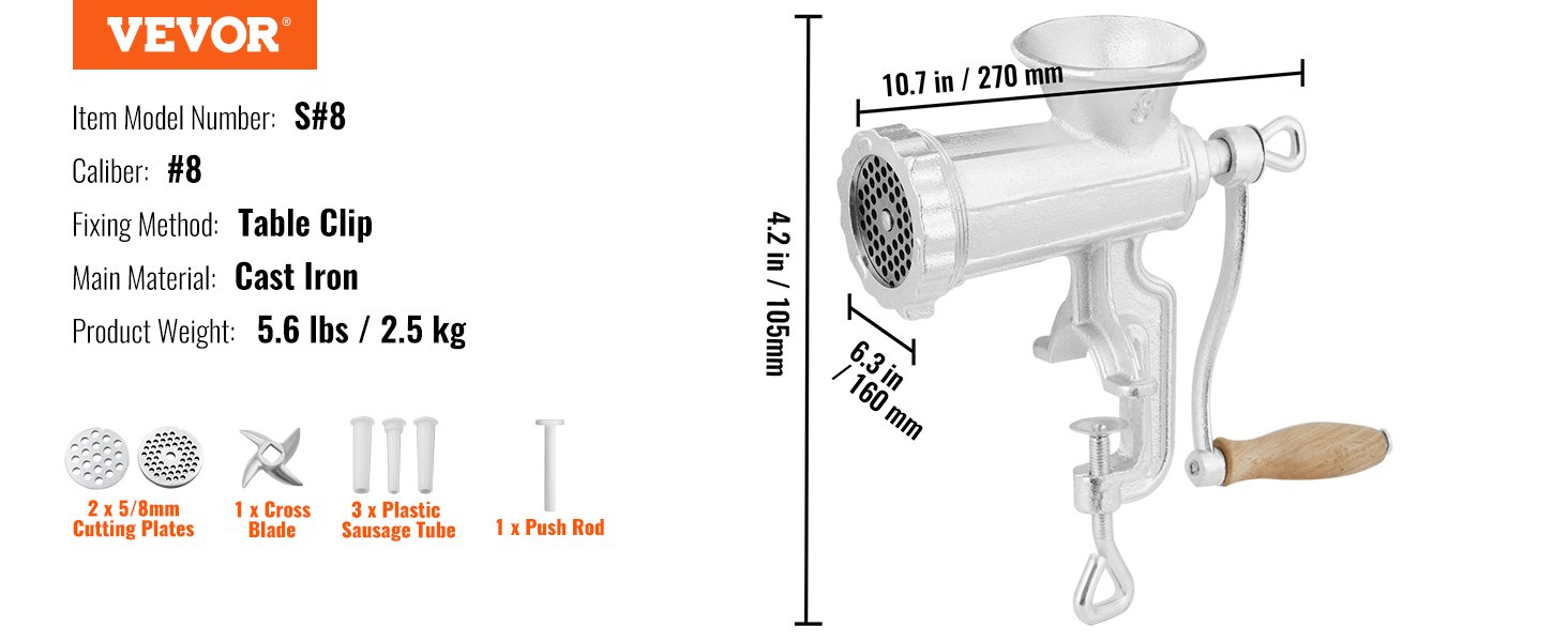 VEVOR Manual Mini Meat Mincer Food Processor Grinder Portable Chopper Blender Sausage Stuffer Stainless Steel for Beef Fish Home