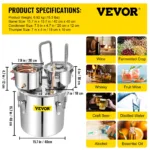 VEVOR 50L Alcohol Brewing Distiller DIY Moonshine Apparatu Stainless Steel Still Whisky Beer Brandy Copper Tube Home Brewing Kit 7