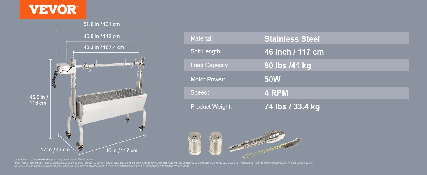 VEVOR Stainless Steel Rotisserie Grill BBQ Whole Pig Charcoal Spit Grill, Electric BBQ Hog Rotisserie, Lamb Rotisserie System