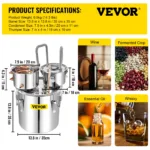 VEVOR 3/5/8 Gal Stainless Steel Alcohol Distiller with Copper Tube & Build-in Thermometer Double Thumper Keg Home Brewing Kit 7