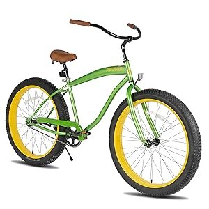 Hiland Adult Fat Tire Beach Cruiser Bike, Wide 26 x 3 Inch Wheels, Single Speed ​​Cruiser Bike with Coaster Brakes