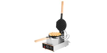 VEVOR Commercial Egg Bubble Waffle Maker 1400W Bubble Puff Iron w/ 180° Rotatable 2 Pans & Wooden Handles Stainless Steel Baker