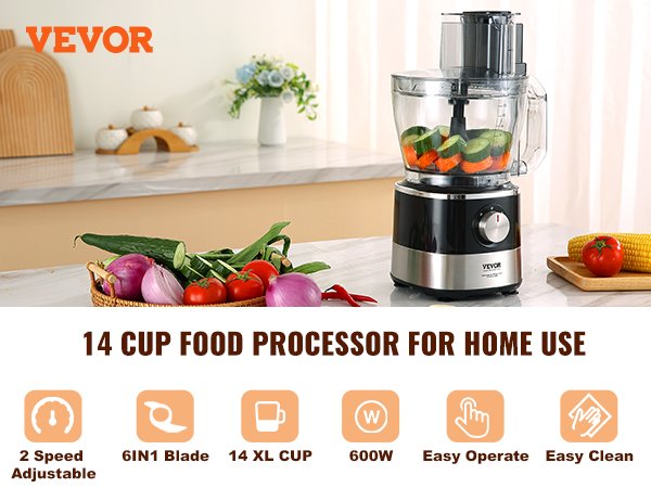 VEVOR Food Processor,600W Stainless Steel Blade Professional Electric Food Chopper, Easy Assembly & Clean,for Chopping, Mixing