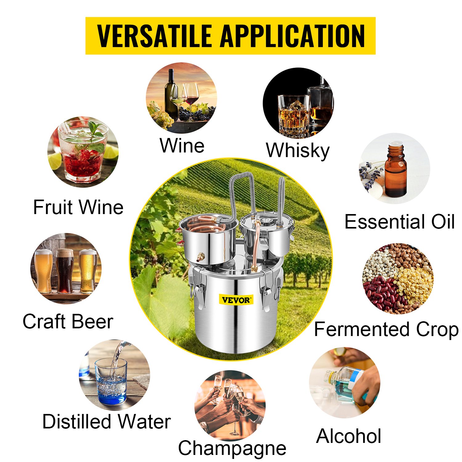 VEVOR 50L Alcohol Brewing Distiller DIY Moonshine Apparatu Stainless Steel Still Whisky Beer Brandy Copper Tube Home Brewing Kit