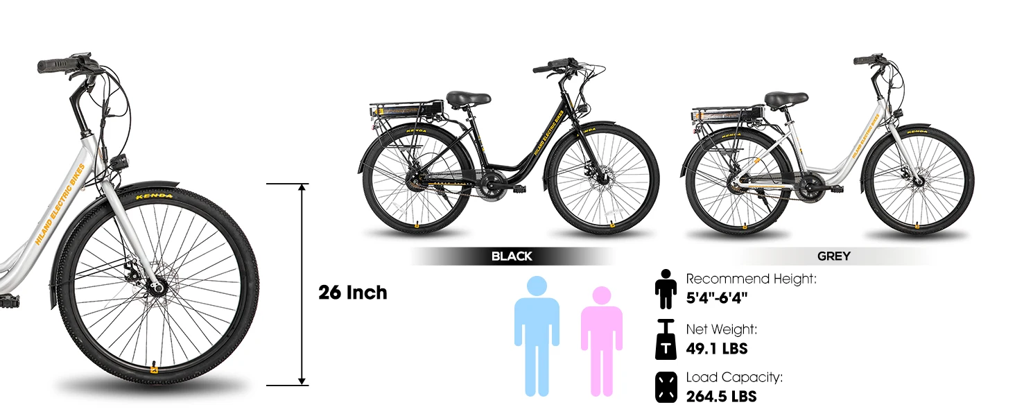 HILAND Adult Electric Bike, 26 Inch 250W Men Women E-Bike with Throttle, Removable Battery, LCD Display, 20 MPH Electric Bike