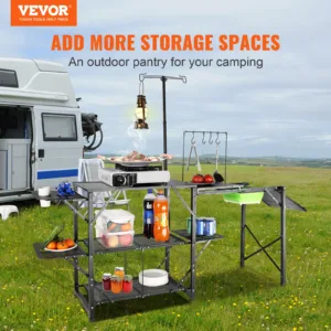 VEVOR Camping Kitchen Table,One-piece Folding Portable Cook Station with Detachable Sink for Outdoor Picnics, BBQs, Camping 2