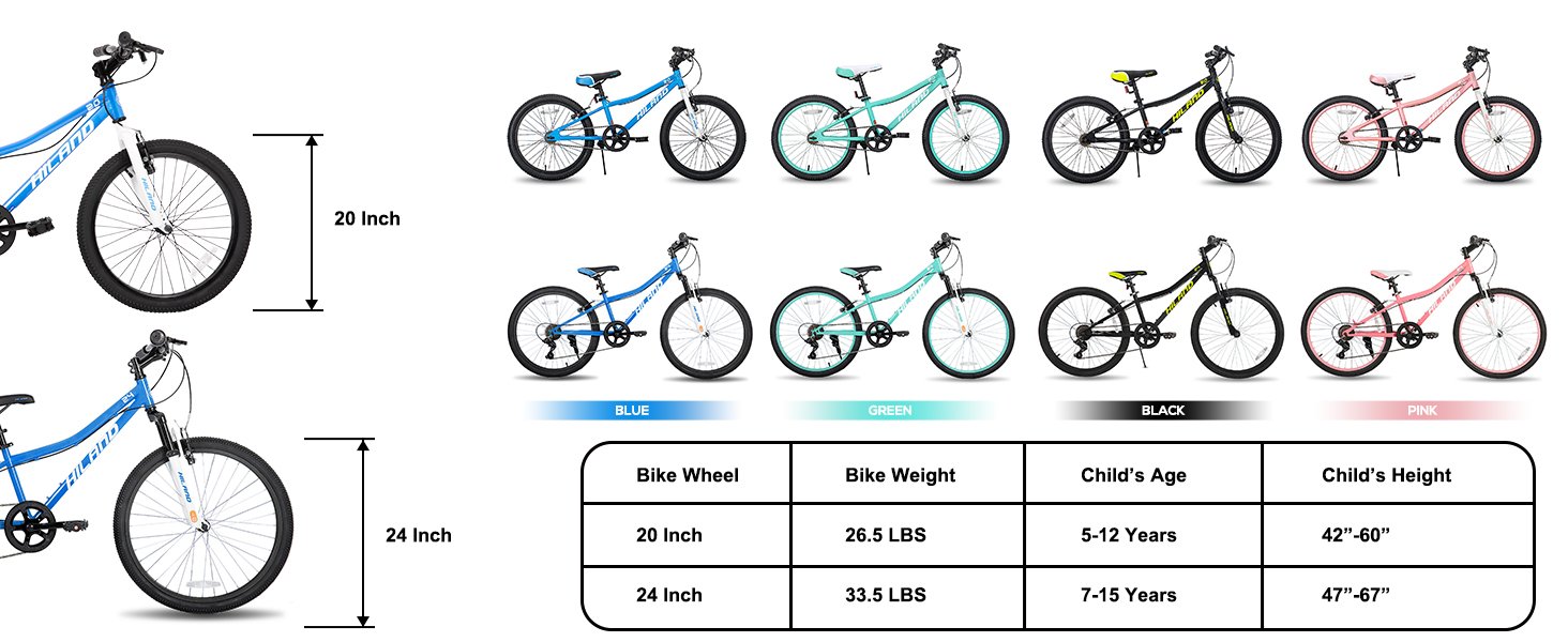 Hiland 24 Inch Mountain Bike for Kids Age 7,Front Suspension Fork Kids' Bicycles for Boys Girls Multiple Colors