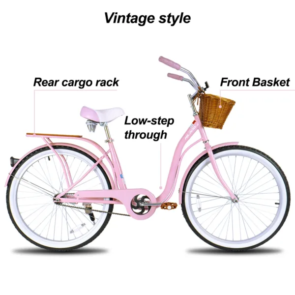 Hiland 26 Inch Beach Bike for Women, Single Speed Commuter Bicycle with Basket and Rear Cargo, Multiple Colors City Bike 4