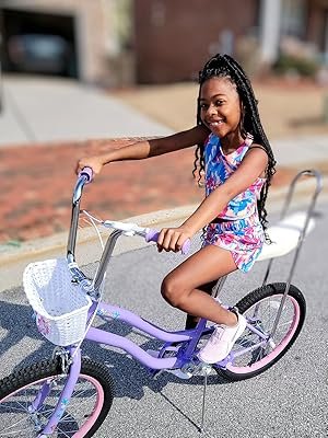 US warehouse 20 Inch Bike with Training Wheels, Banana Seat for Girls Ages 6-15 Years, Front Handbrake, Coaster Brakes