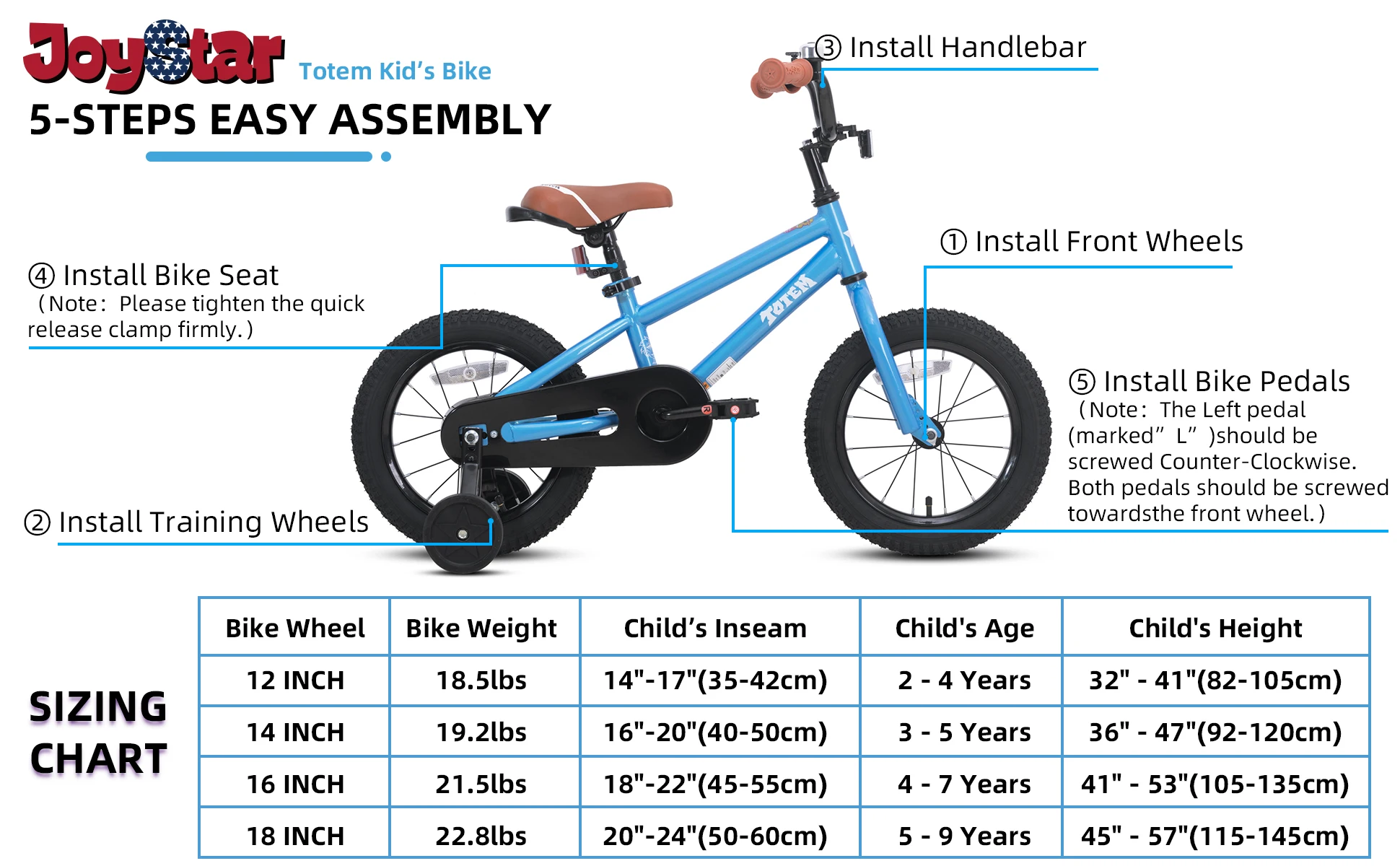 US warehouse JOYSTAR Kids Bike for Boys Girls Ages 2-9 Years Old, 12 14 16 18 Inch BMX Style Kid's Bicycles with Training Wheels