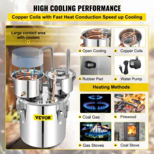 VEVOR 50L Alcohol Brewing Distiller DIY Moonshine Apparatu Stainless Steel Still Whisky Beer Brandy Copper Tube Home Brewing Kit 4