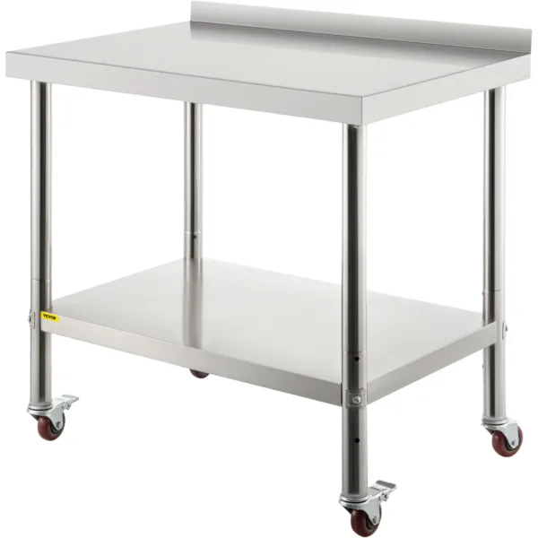 VEVOR Stainless Steel Prep Table, 36 x 24 x 35 Inch, 440lbs Load Capacity Heavy Duty Metal Worktable with Backsplash for Kitchen 1