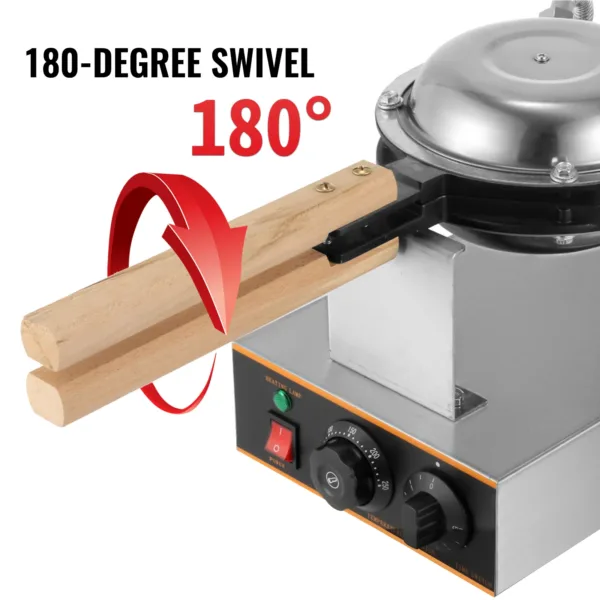 VEVOR Commercial Egg Bubble Waffle Maker 1400W Bubble Puff Iron w/ 180° Rotatable 2 Pans & Wooden Handles Stainless Steel Baker 5