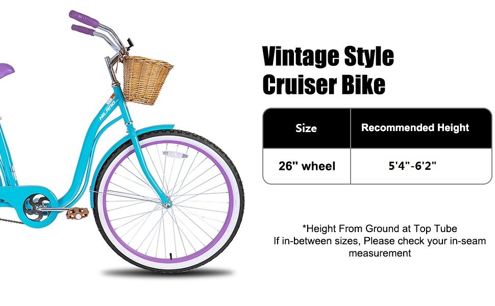 Hiland 26 Inch Beach Bike for Women, Single Speed Commuter Bicycle with Basket and Rear Cargo, Multiple Colors City Bike