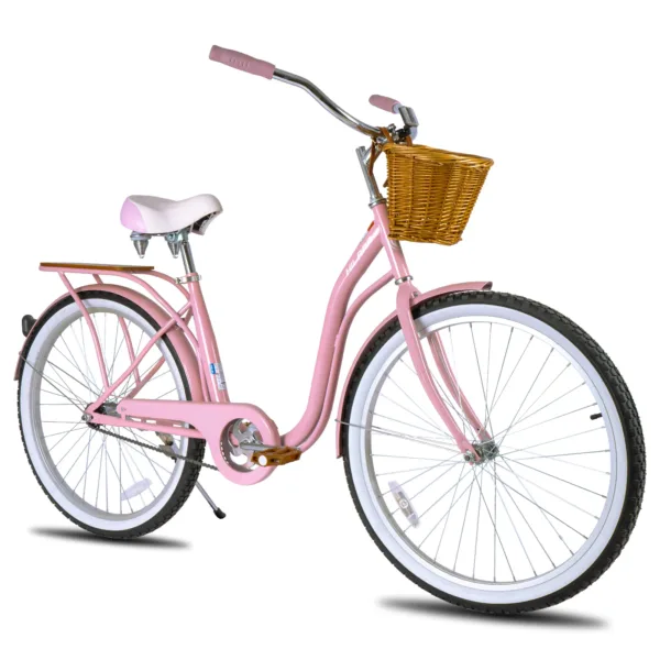 Hiland 26 Inch Beach Bike for Women, Single Speed Commuter Bicycle with Basket and Rear Cargo, Multiple Colors City Bike 1