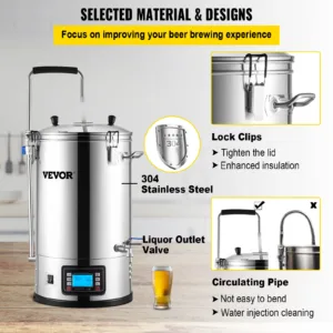 VEVOR 35L 110/220V 304 Stainless Steel All-in-One Home Beer Brewer Electric Brewing System with Pump Brewing Beer Equipment Kit 6