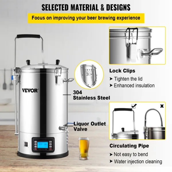 VEVOR 35L 110/220V 304 Stainless Steel All-in-One Home Beer Brewer Electric Brewing System with Pump Brewing Beer Equipment Kit 6