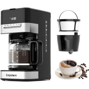 Programmable Drip Coffee Maker 4-12 Cup with Glass Carafe, 4-Hour Auto Shut Off & Keep Warm, Anti-Drip System, Strong Brew 1