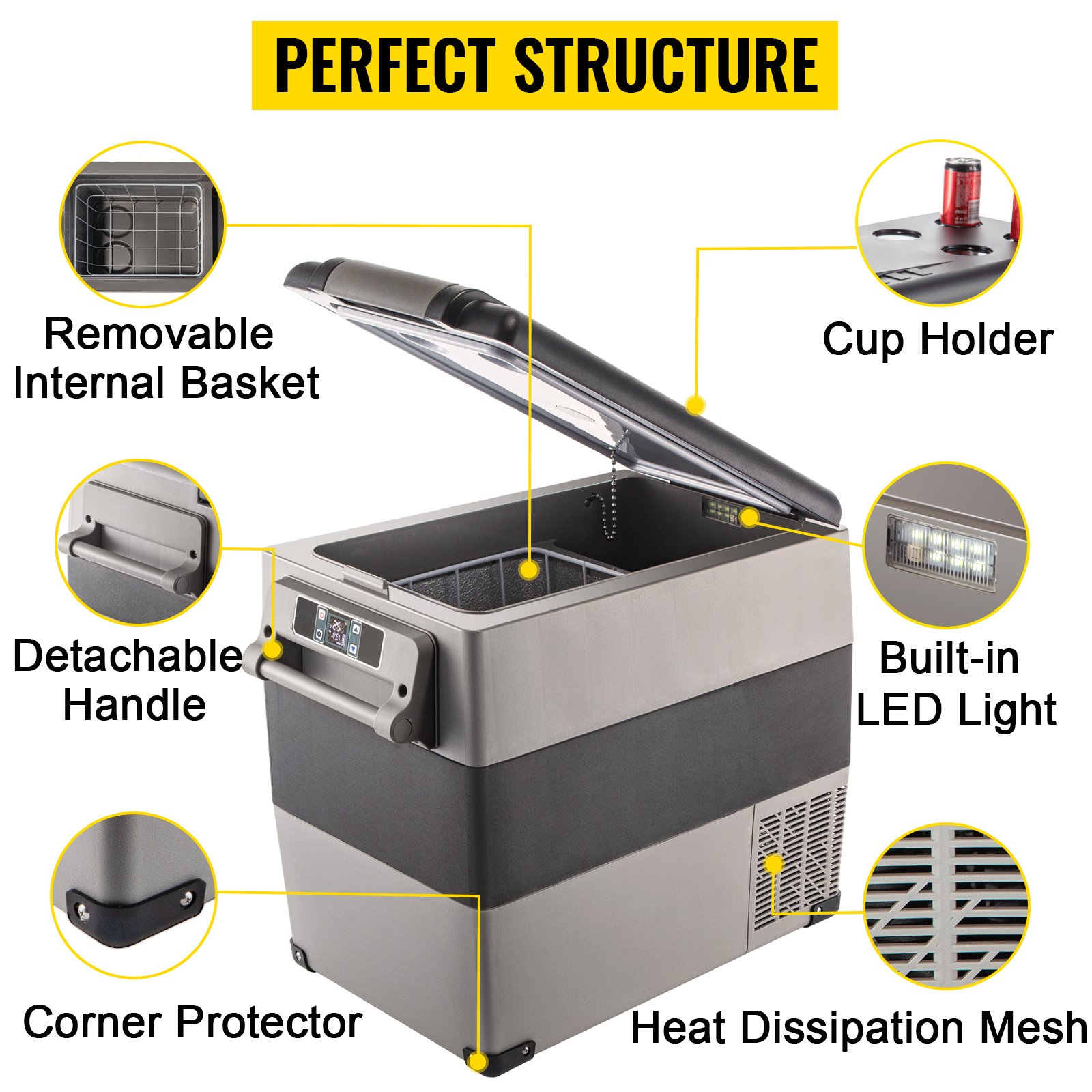 VEVOR 22L 35L 45L 55L Car Refrigerator Mini Fridge Freezer Portable Compressor Cooler 12/24V DC 110-240V Ice Box for Camping