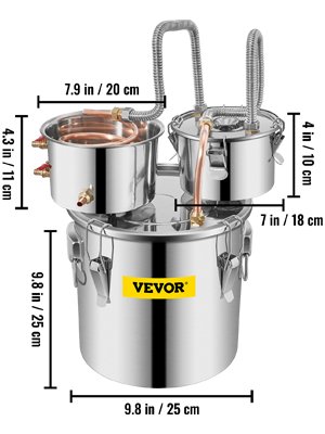 VEVOR 3/5/8 Gal Stainless Steel Alcohol Distiller with Copper Tube & Build-in Thermometer Double Thumper Keg Home Brewing Kit